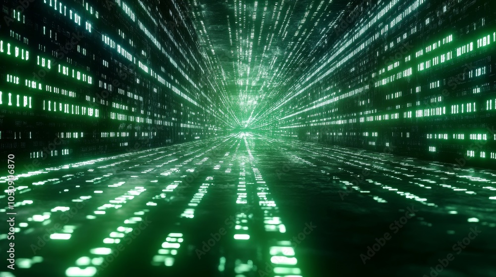 Poster a futuristic data stream displayed with a green glow an abstract digital artistic concept to inspire