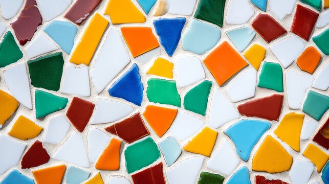 A vibrant mosaic tile on a plain white background representing unity and diversity, Highlighting how individual pieces create a cohesive whole, minimalistic style