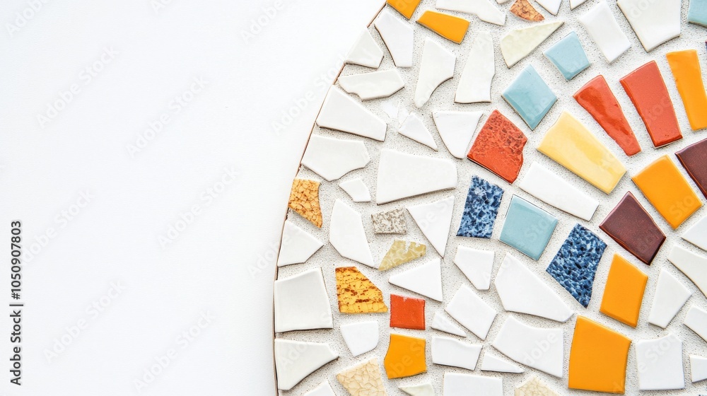 Poster a vibrant mosaic tile on a plain white background representing unity and diversity, highlighting how