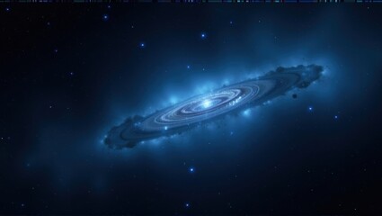 Fototapeta premium A vivid blue galaxy with stars, cosmic dust, and bright celestial bodies in dark space. Generative, AI,
