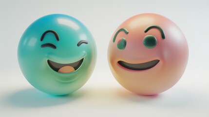 Two 3D-rendered emojis, one with a gradient from sky blue to sea green smiling joyfully, and the other transitioning from pink to peach looking thoughtful, isolated on a white background