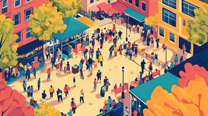 A Busy Street Market in the City