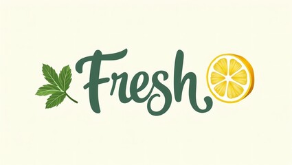 Refreshing Fresh text with mint and lemon slice
