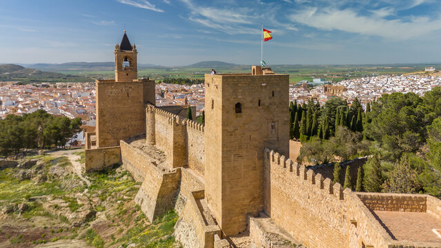 Aerial view of the historic Alcazaba fortress, Antequera, Andalusia, Spain