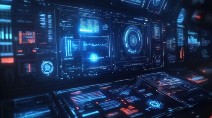 Fototapeta premium Futuristic Interface with Glowing Blue and Red Elements