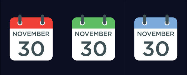 calendar - November 30 icon illustration isolated vector sign symbol