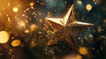 Christmas golden star. Holiday decoration background