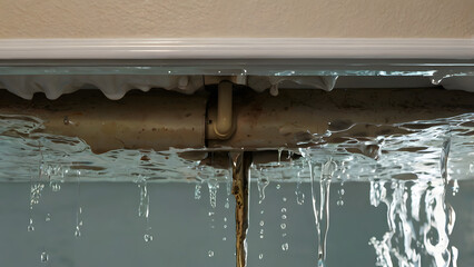 Leakage pipes and water damage: piping repair concept highlighting the need for urgent repairs generative ai