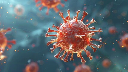 Fototapeta premium Illustration of coronaviruses in a microscopic view, showing virus structure and cellular background