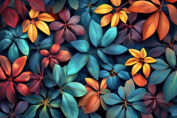 A colorful leafy background with a variety of different colored leaves