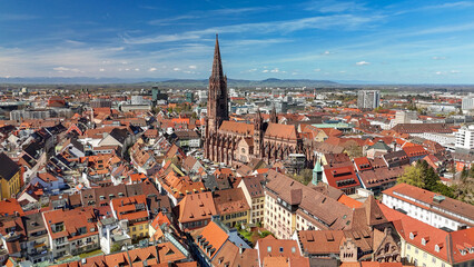 Fototapeta premium Aerial view of the city of Freiburg im Breisgau in Germany.