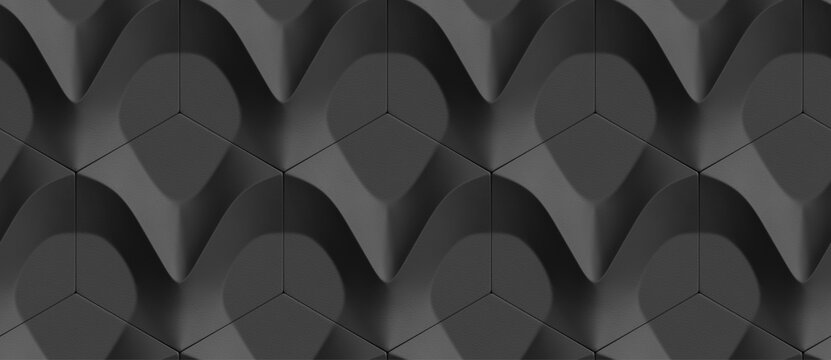 Seamless 3D geometric pattern in monochrome style