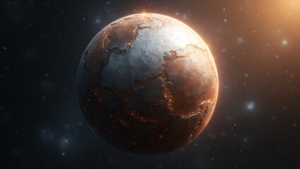 Obraz premium Shiny metallic planet with gold copper swirls glowing like a cosmic jewel