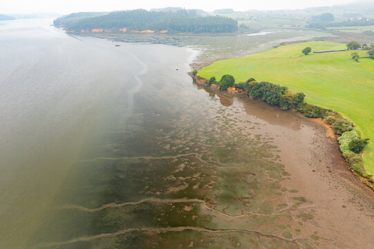 Aerial view of Ria del Eo estuary at the Cantabrian Sea