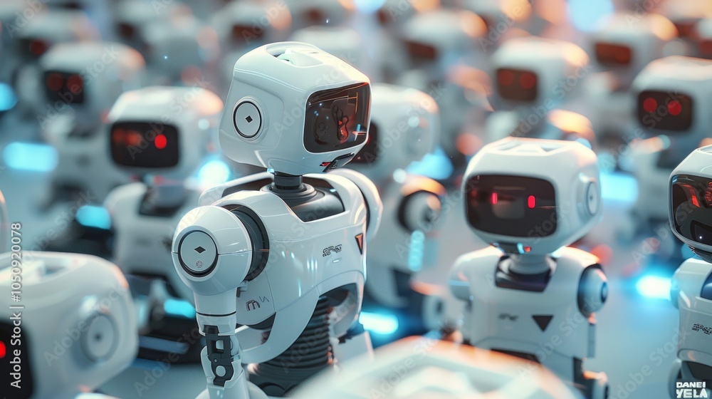 Poster advanced humanoid robots with innovative technology in automation, electronics, and futuristic robot