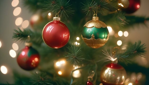 Christmas tree ornament with a bokeh effect in the background, featuring a space for personalized holiday wishes