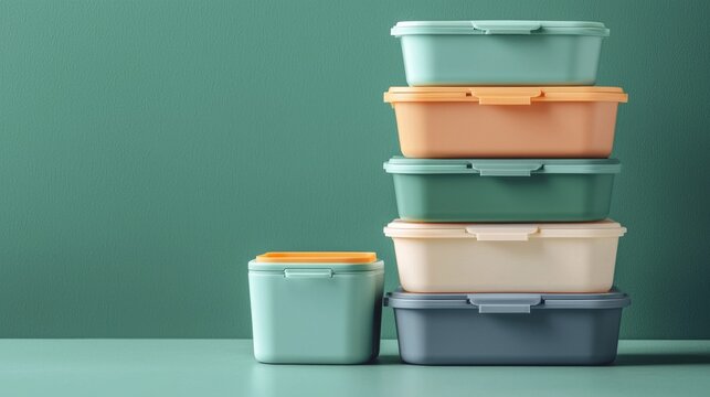 Stack of reusable food storage containers labeled with expiration dates