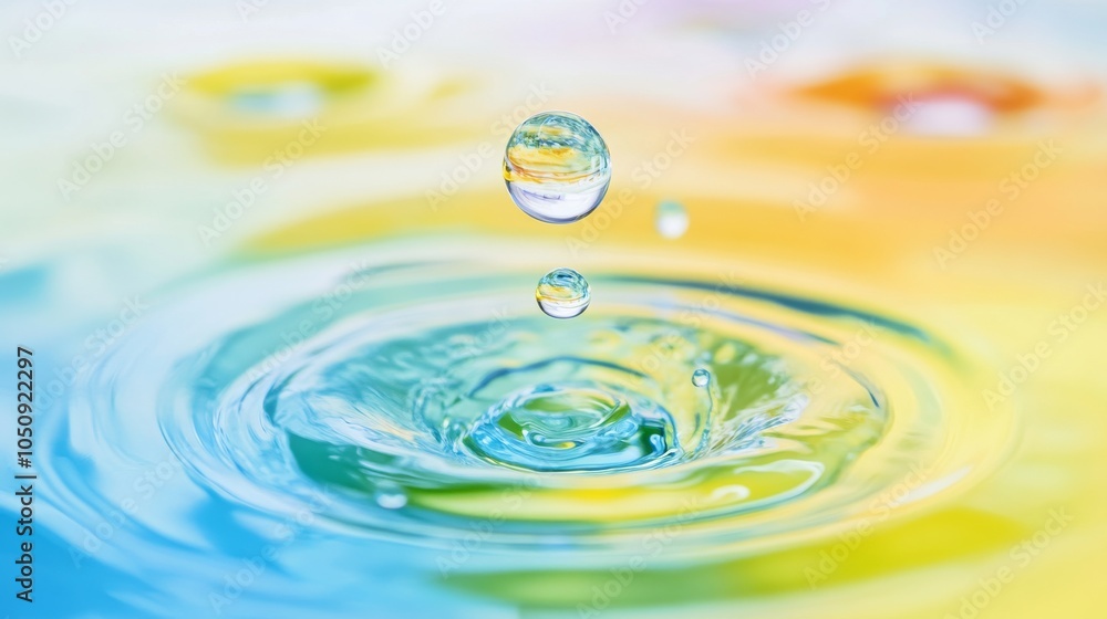 Aufkleber a vivid visual of different colored, transparent liquid droplets merging into a single, clear pool