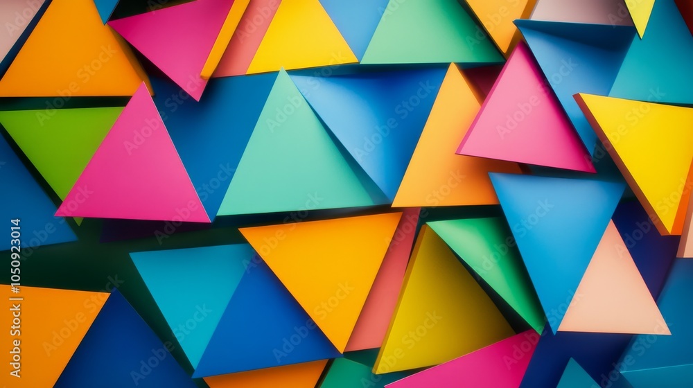 Aufkleber Abstract colorful triangles arranged in a dynamic pattern, representing the diverse and multifaceted aspects of an inclusive society, minimalist style