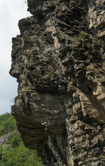 Rhodopes, are a mountain range in Southeastern Europe. Bulgaria. Panorama. The forest area covers the mountains.