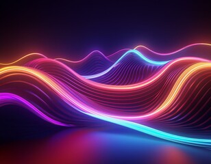 3d rendering abstract background of colorful neon wavy line glowing in the dark modern simple wallpaper