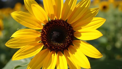 Fototapeta premium Vibrant sunflower in bloom golden petals with textured ridges spiraled seeds peaking from center