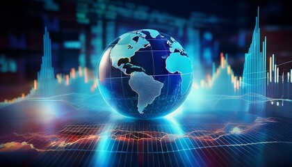 crystal earth on stock market graph global economy concept