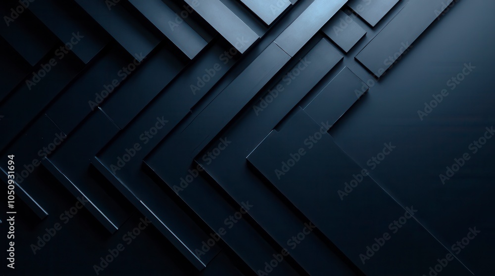 Poster modern abstract background dark blue gradient with black geometric lines and metallic reflection