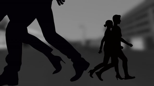 People walking silouettes black and white