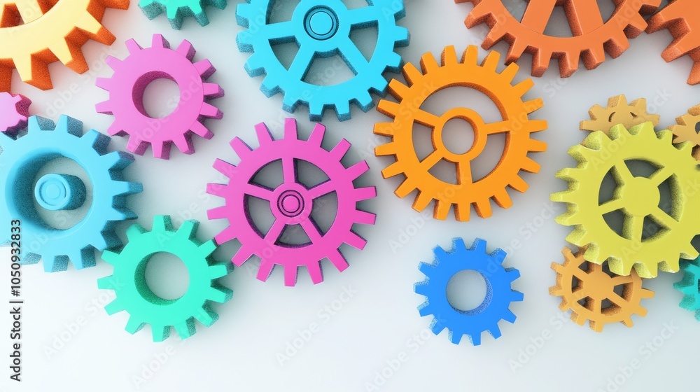Poster An abstract representation of diverse connections, showing a network of colorful, interlocking gears of various sizes