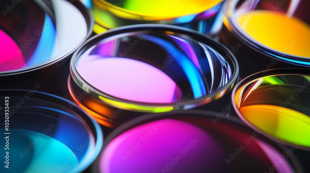Poster An abstract representation of diverse perspectives, featuring a series of overlapping, colorful lenses creating a spectrum of light