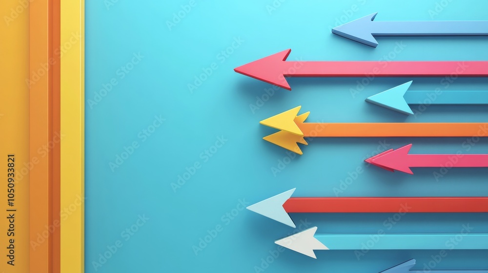 Poster An abstract representation of equitable progress, depicting a series of differently sized and colored arrows moving together towards a common goal