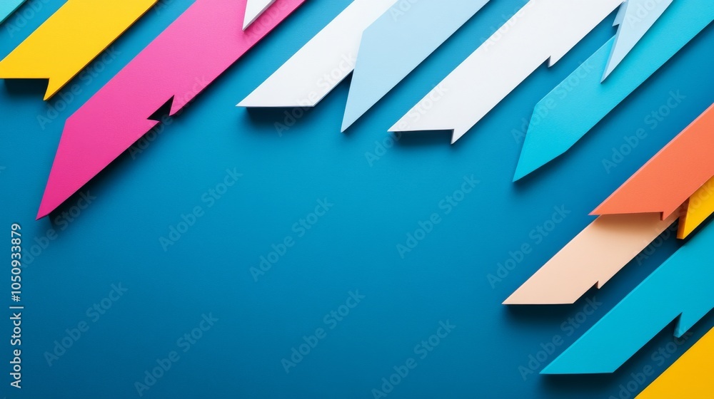 Poster An abstract representation of equitable progress, depicting a series of differently sized and colored arrows moving together towards a common goal
