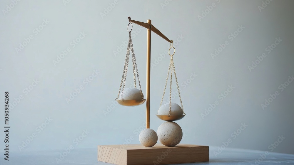 Poster An abstract representation of equity, showing a series of abstract scales with different-sized elements being balanced in equilibrium