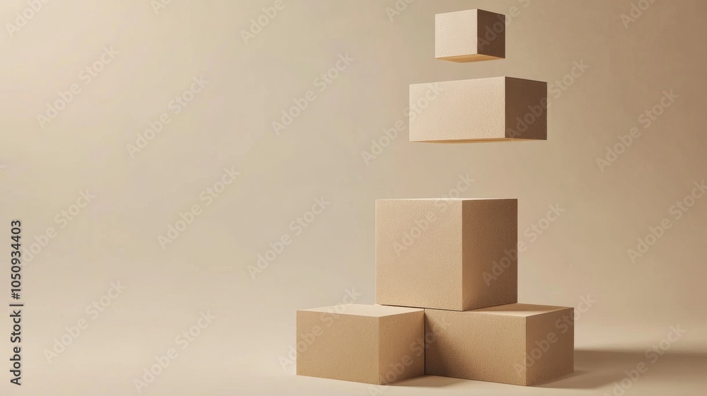 Poster An abstract representation of equity, showing a set of varied-sized boxes being lifted to the same height, Symbolizing the efforts to provide equal opportunities regardless of starting points