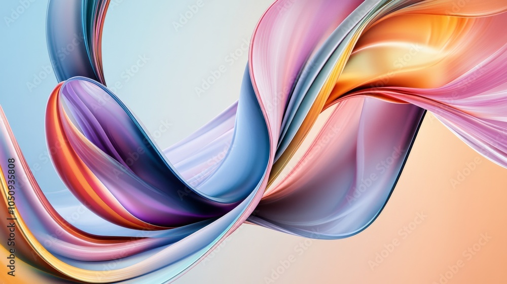 Poster An abstract swirl of ribbons in various shades symbolizing different identities against a soft gradient background, Emphasizing diversity and identity, photography style