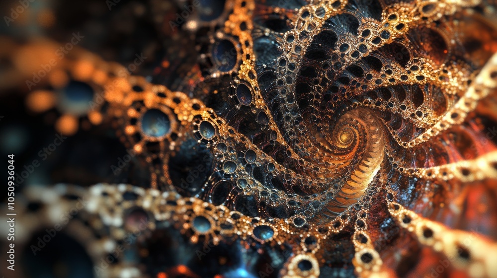 Poster An abstract visual of a complex, multi-colored fractal pattern emerging from a single central point, Representing the expansion and richness of perspectives that arise from a unified core of diversity