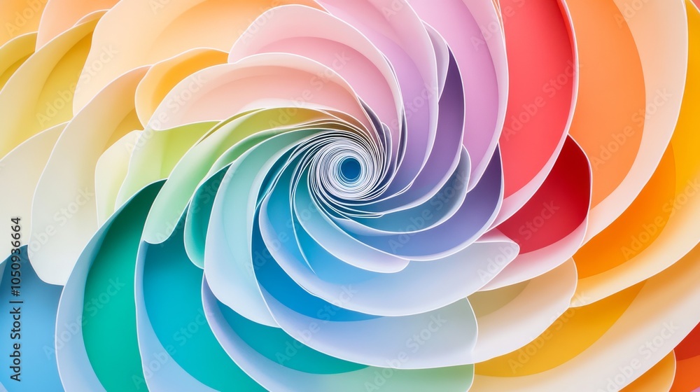 Poster An array of colorful waves radiating from a central point, symbolizing the ripple effect of equitable opportunities and inclusive practices, minimalist style