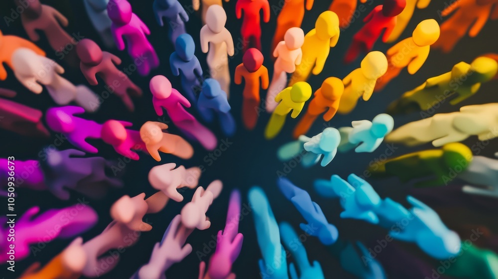 Poster An array of colorful waves radiating from a central point, symbolizing the ripple effect of equitable opportunities and inclusive practices, minimalist style