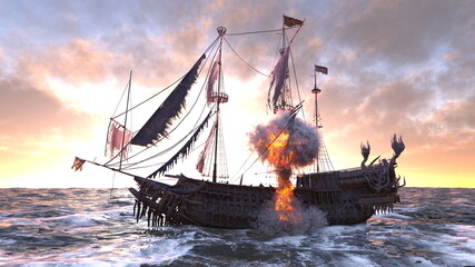 Obraz premium 海賊船 3DCGレンダリング