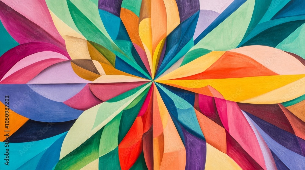 Aufkleber An artistic representation of diverse abstract shapes converging towards a central point on a plain backdrop, Reflecting unity and diversity, photography style