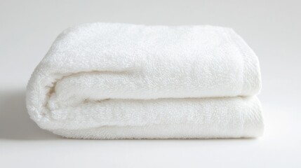 Folded White Terrycloth Towel on a White Background