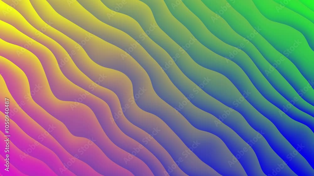 Poster gradient waves flow abstract 3d background. seamless loop animation 4k video. liquid metal looped ab