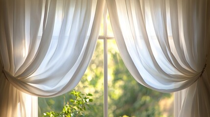 Sunlight streaming through sheer curtains illuminating houseplants in a cozy window setting