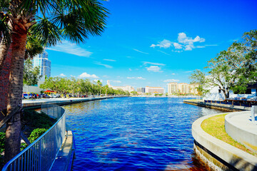 St petersburg, Florida, USA - 10 26 2024: The landscape of St petersburg downtown, harbor and pier:...
