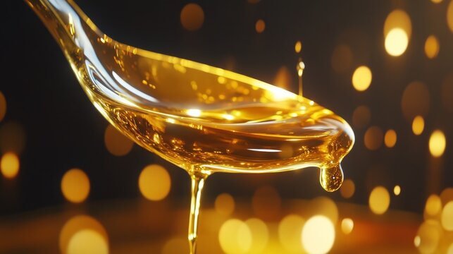 Spoon with oil. Oil concept background