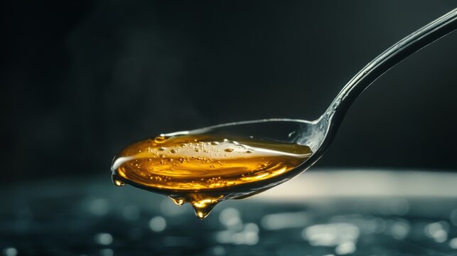 Spoon with oil. Oil concept background