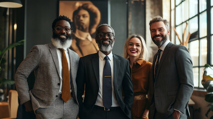 Fototapeta premium A group of men and women are posing for a photo in a room