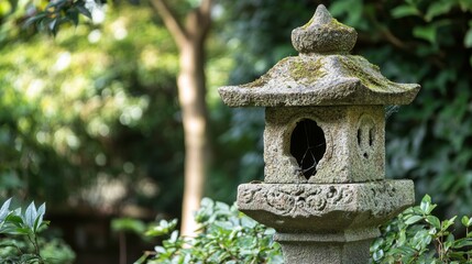 Damaged garden decoration with a broken piece or missing elements showing wear and lack of maintenance