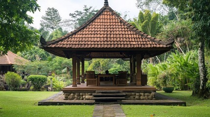 Traditional Balinese Gazebo with a Tranquil View
